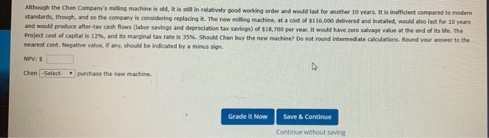  Although the Chen Company's miling machine is old, it is still