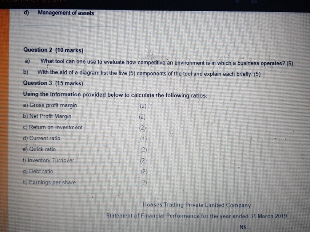 Management ofassets Question 2 (10 marks) a) What tool can one