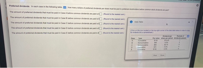  Preferred dividends in each case in the following table, how many