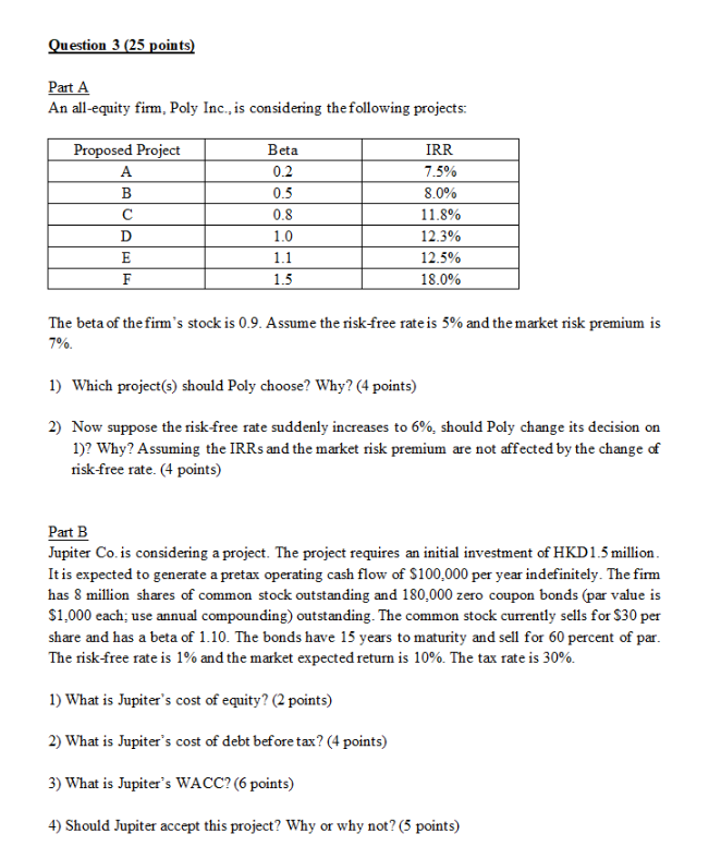  Just Answer Part B Question Question 3 (25 points) Part A