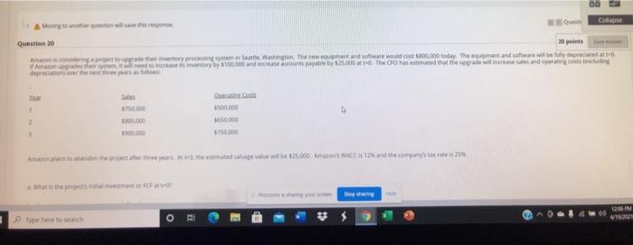 t=07 b. What is the project's terminal cash flow? c. What is