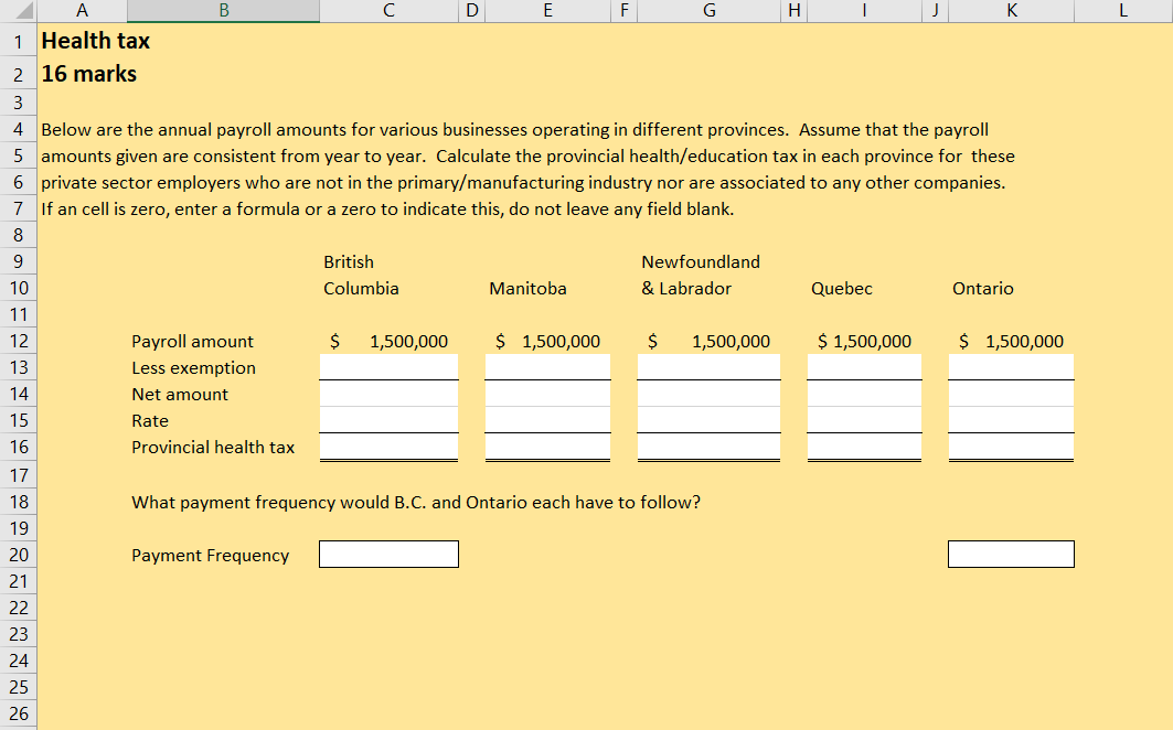 Please use excel format L A B C D E F G