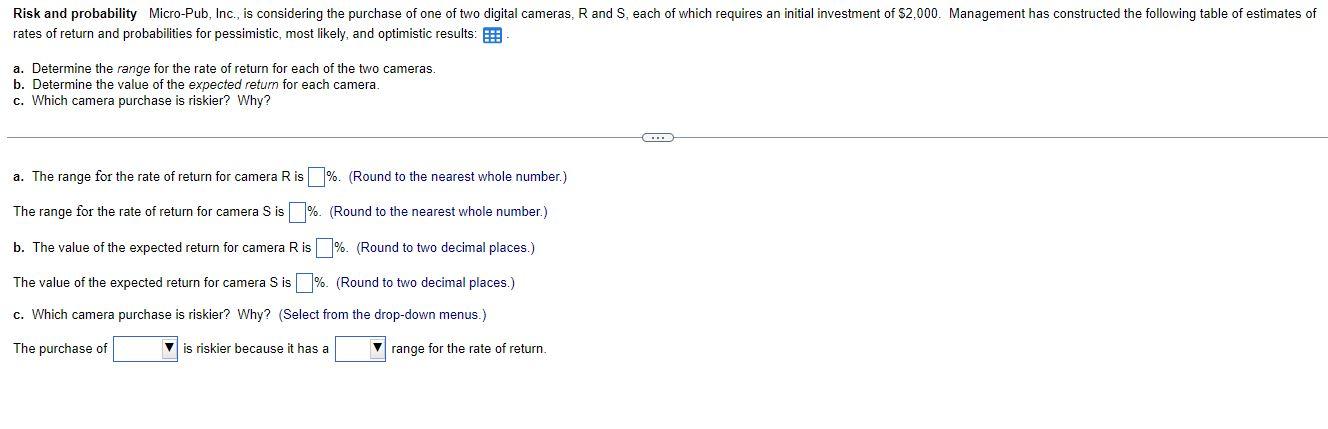 the contents of the data table below into a spreadsheet.) Camera R