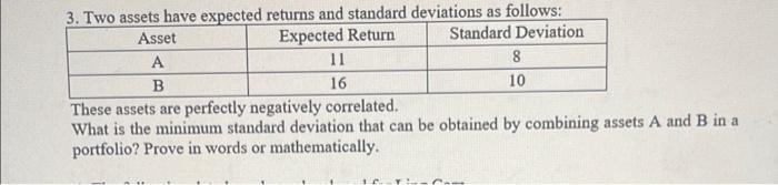 show work 3. Two assets have expected returns and standard deviations as
