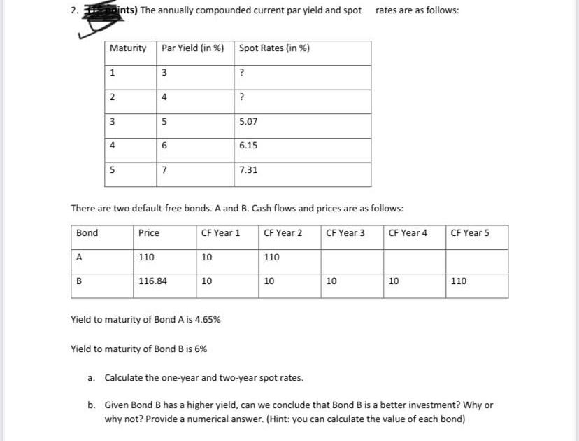  2.ints) The annually compounded current par yield and spot rates are
