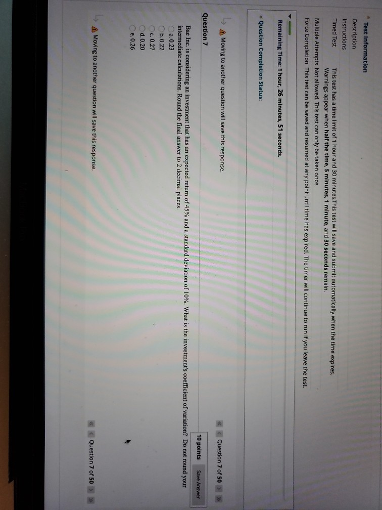 Test Information Description Instructions Timed Test This test has a time