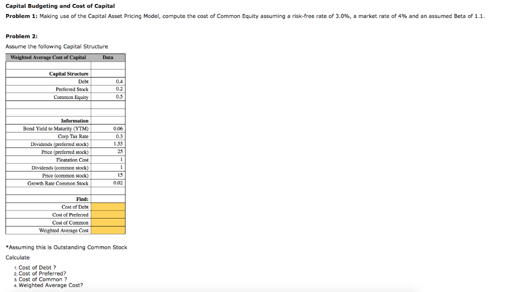 Please answer both Problems 1 & 2 and Calculate numbers #1 -