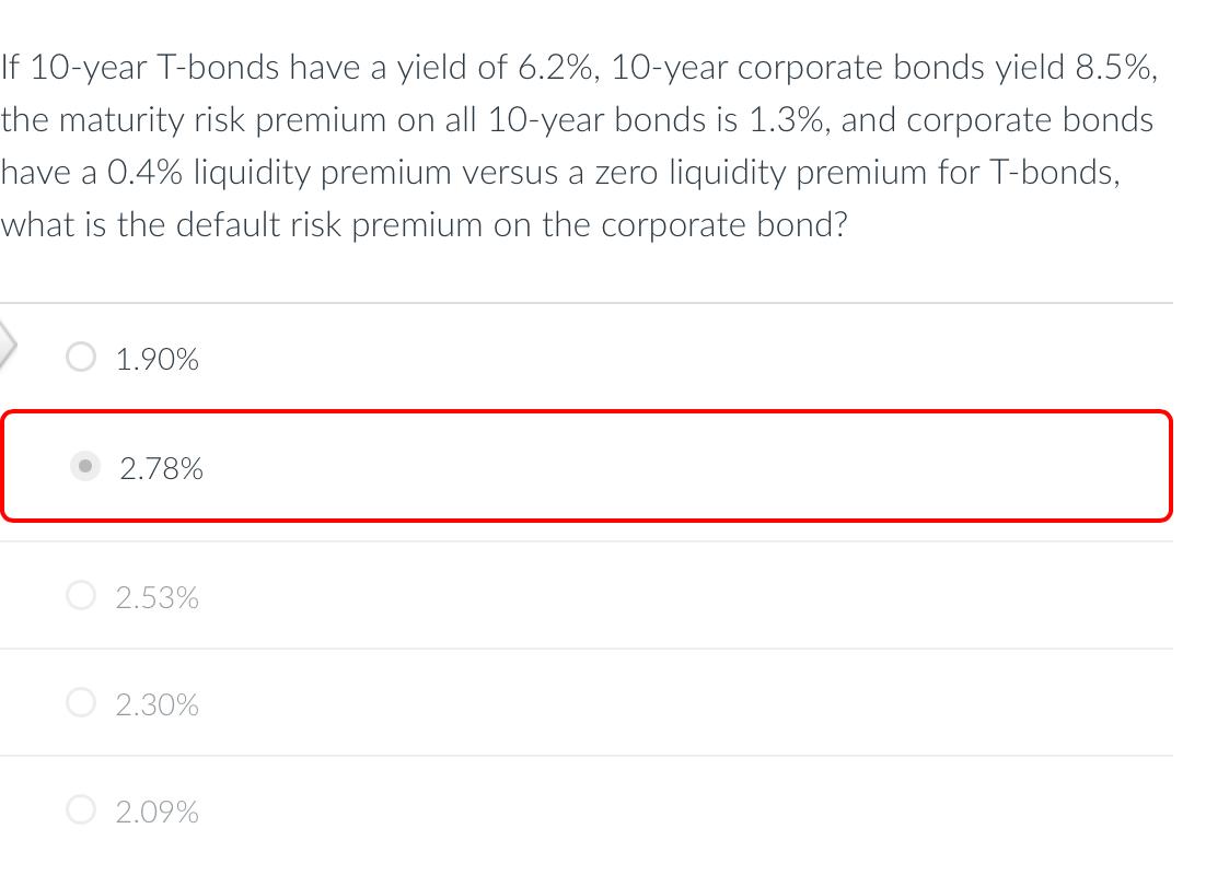 please solve using excel If 10-year T-bonds have a yield of 6.2%,