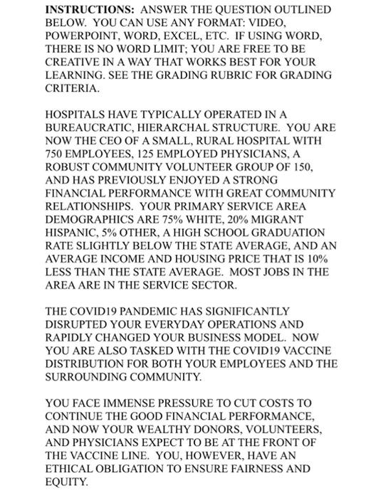  INSTRUCTIONS: ANSWER THE QUESTION OUTLINED BELOW. YOU CAN USE ANY FORMAT: