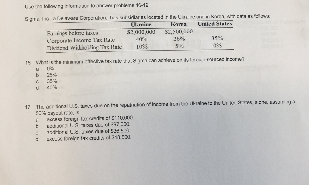 Use the following information to answer problems 16-19 Sigma, Inc., a