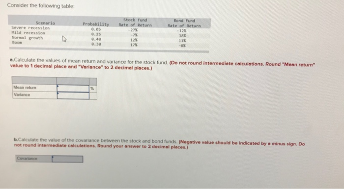 Rate of Fund Scenario Probability .05 0.25 0.40 0.30 Rate of Return