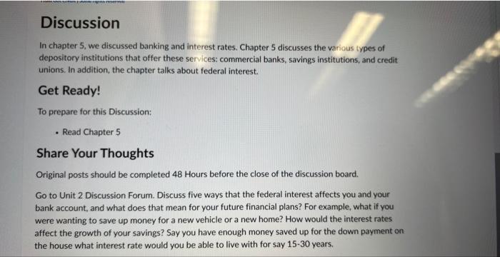  In chapter 5, we discussed banking and interest rates. Chapter 5
