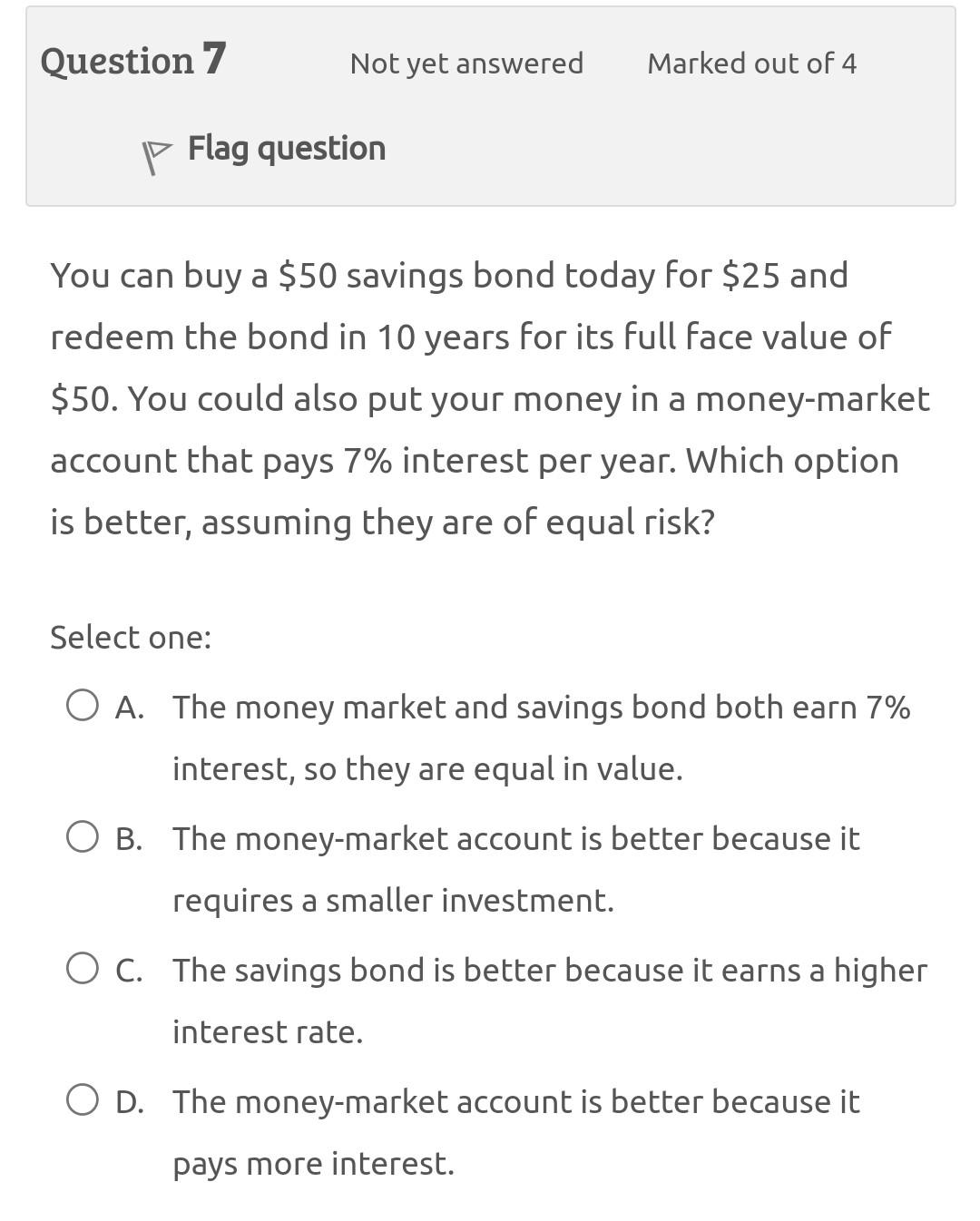  choose the correct answer Question 7 Not yet answered Marked out