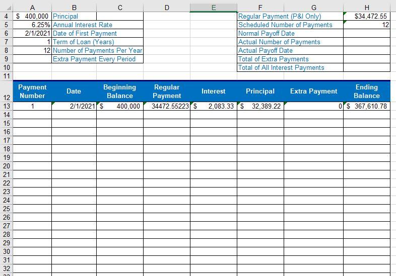 This file contains a worksheet with a loan parameters area (i.e., input
