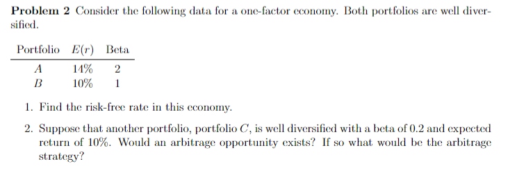 Problem 2 Consider the following data for a one-factor economy. Both