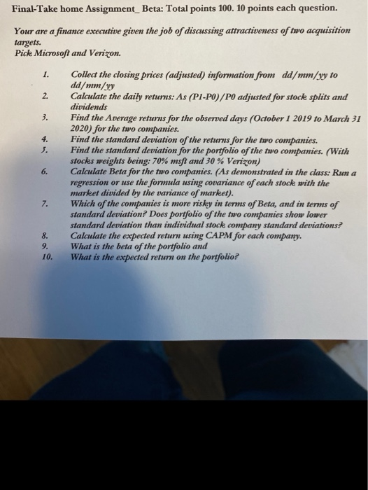  risk free rate Final-Take home Assignment_Beta: Total points 100. 10 points