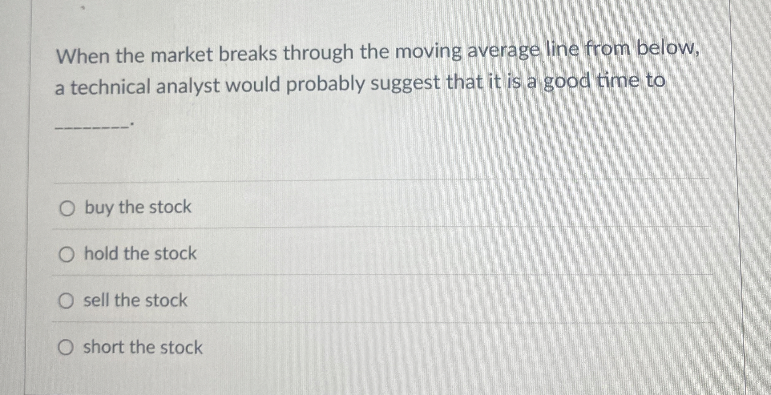  When the market breaks through the moving average line from below,