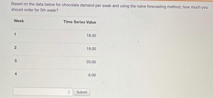 2 2.00 3 7.00 3.00 Submit Using the data below, calculate the