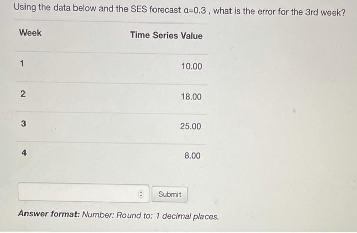 squared error for the 4th week. Use the 2 period moving average