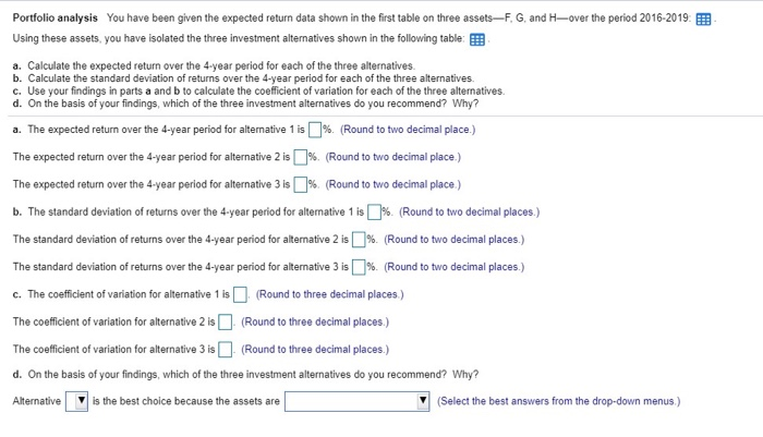 Portfolio analysis You have been given the expected return data shown