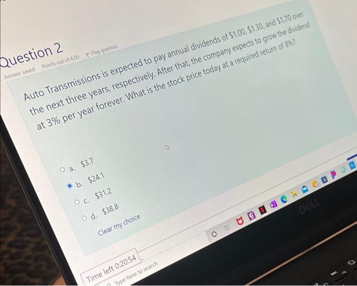  Question 2 Answer saved points out of 4.00 P Flag question