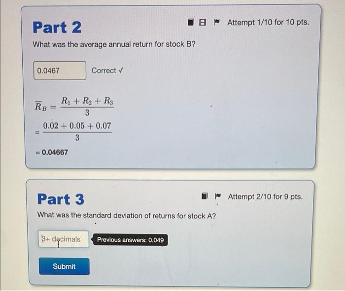 collected the following historical rates of return for stocks A and B: