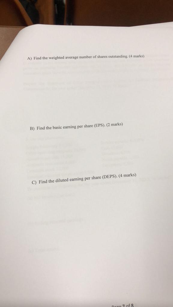 INC. to find the basic and diluted EPS (total 10 marks) Date