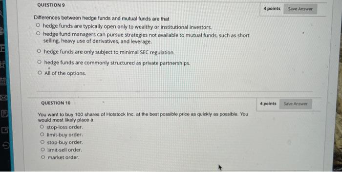 HELP 4 points Save Answer QUESTIONS Differences between hedge funds and mutual