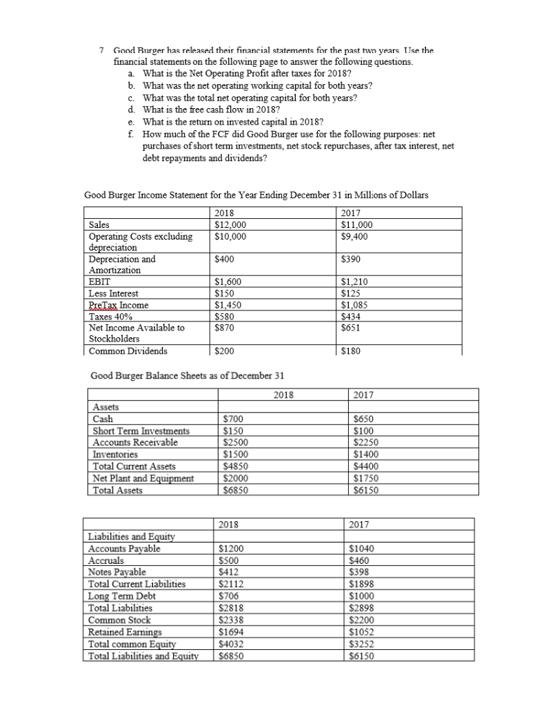 How do you calculate Free Cash Flow? I'm having problems with 7d,