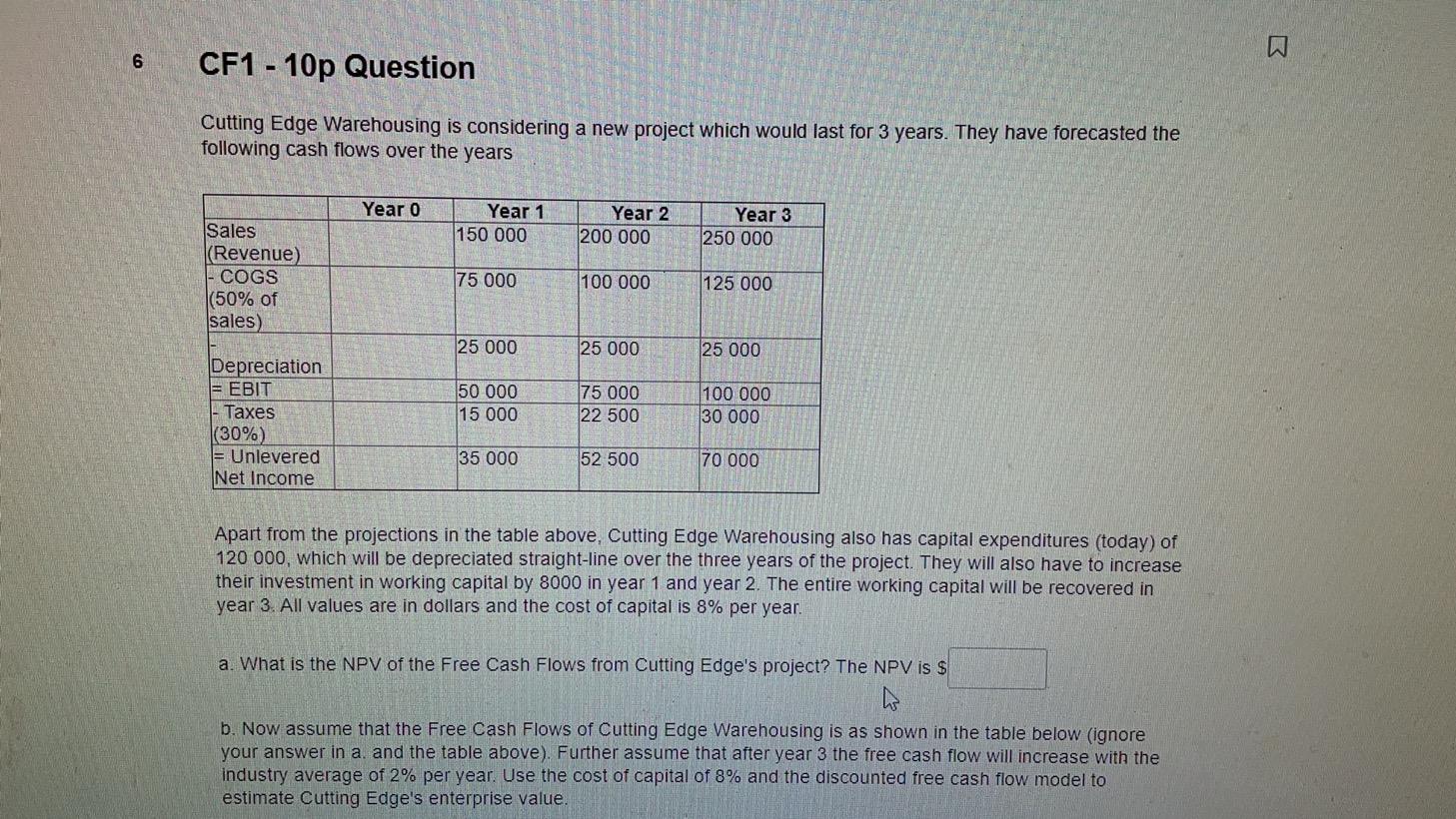  6 CF1 - 10p Question Cutting Edge Warehousing is considering a