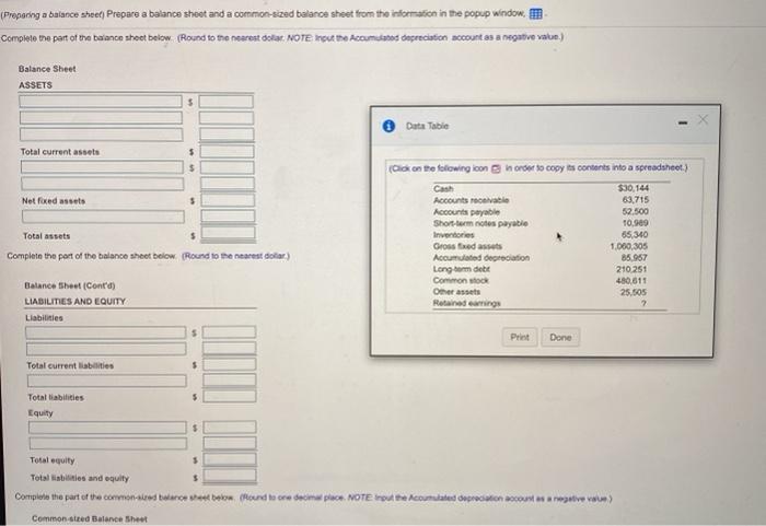 Preparing a balance sheet Prepare a balance sheet and a common-sized