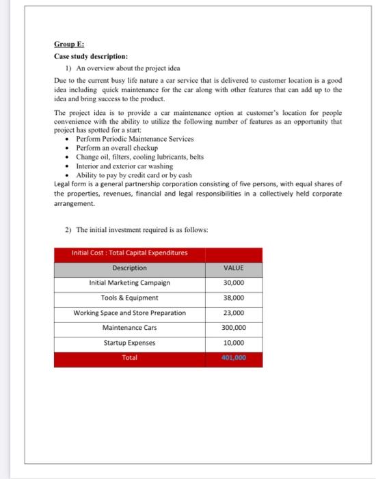  Group E: Case study description: 1) An overview about the project