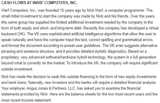  CASH FLOWS AT WARF COMPUTERS, INC. Warf Computers, Inc., was founded