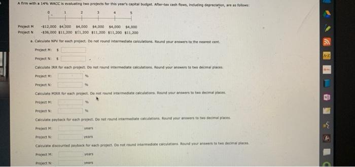  A firm with a 14% WACC is evaluating two projects for