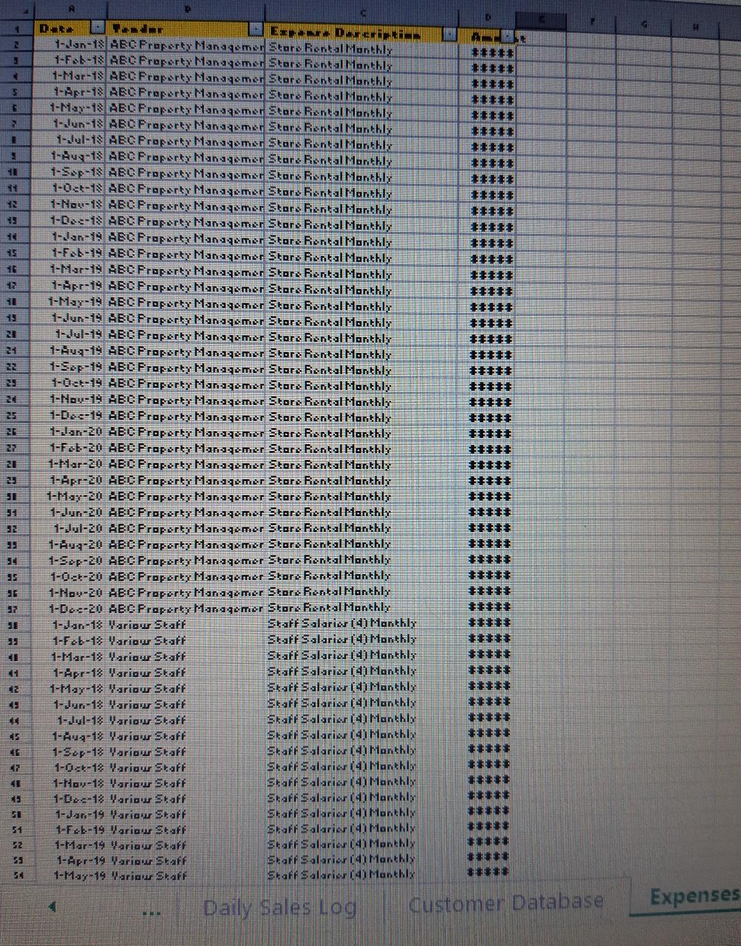 Log, Customer Database, and Expense Log) 7 They would like you to