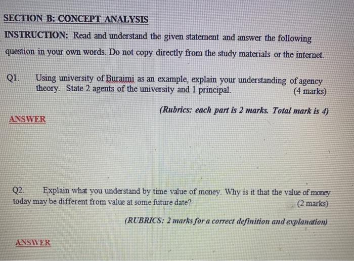  SECTION B: CONCEPT ANALYSIS INSTRUCTION: Read and understand the given statement