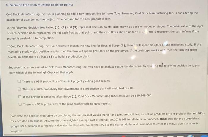  9. Decision tree with multiple decision points Cold Duck Manufacturing Inc.