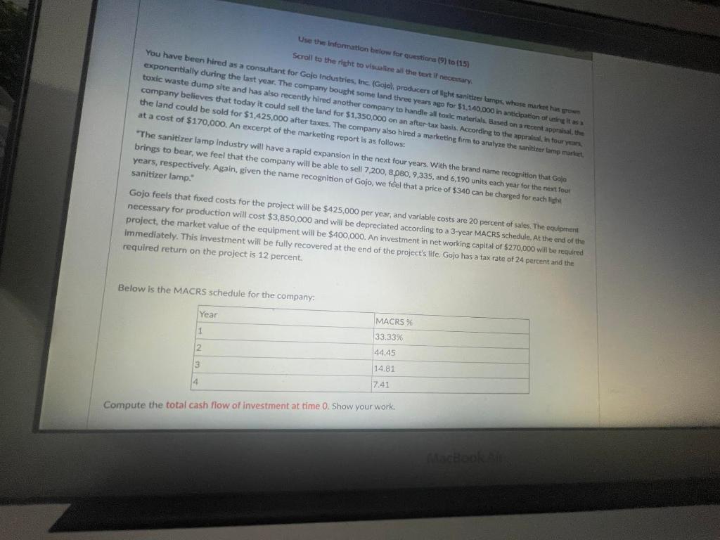  Use the information below for questions (9) to (15) Scroll to