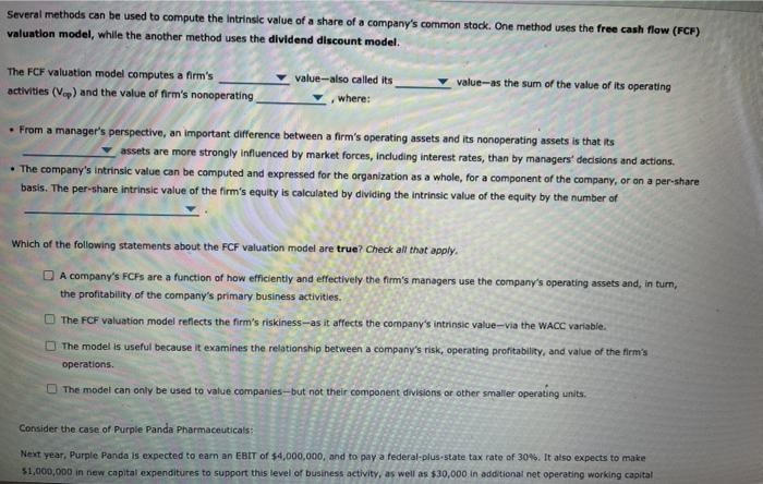  please answer all questions Several methods can be used to compute