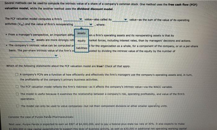 firm's activities (Vop) and the value of firm's nonoperating value-also called its