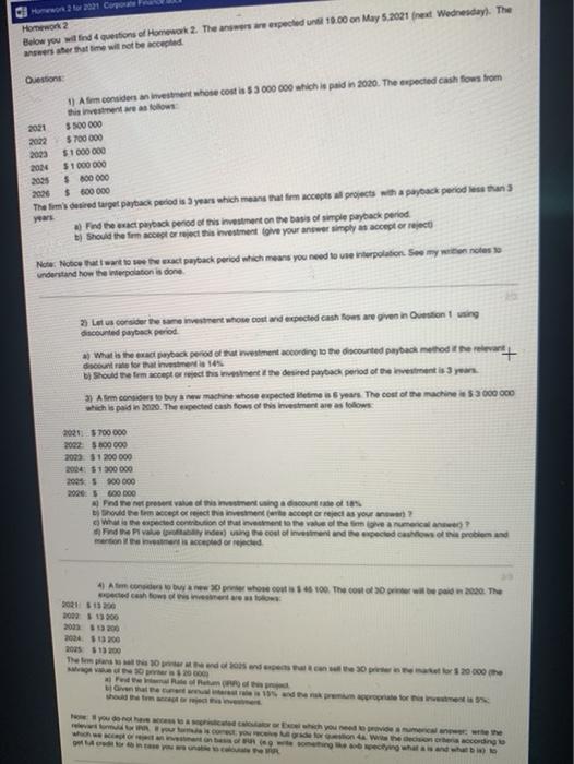 paid in 2020. The expected cash fows of this investment are as