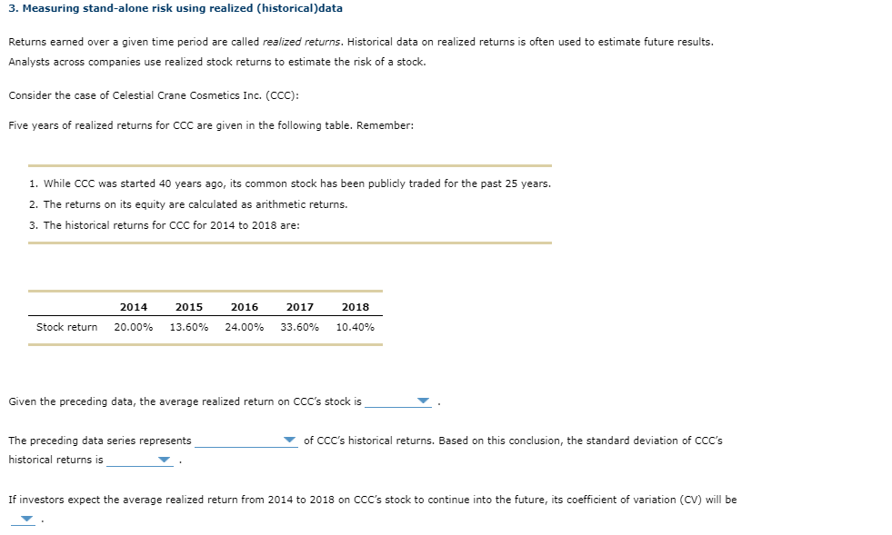 3. Measuring stand-alone risk using realized (historical)data 3. Measuring stand-alone risk using