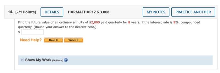  14. (-/1 Points) DETAILS HARMATHAP12 6.3.008. MY NOTES PRACTICE ANOTHER Find