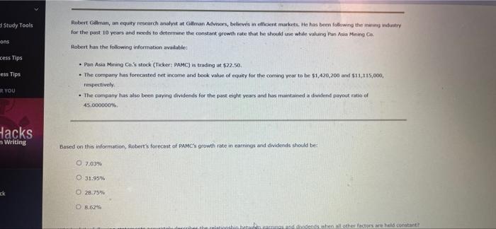  Study Tools Robert Gilman, an equity research analyst at Gillman Advisors,