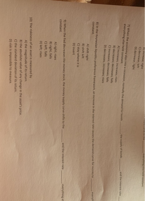 C) decreases; decreases D) decreases; increases ease in an asset's expected return