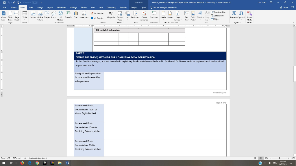 - 3 Week 3 invertory Concept and Deprec aton Methods Template