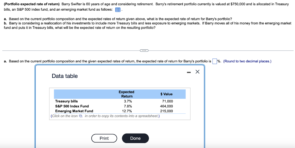 I need part a and b please :) (Portfolio expected rate of