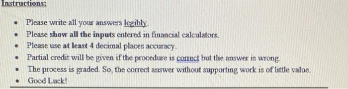  Instructions: Please write all your answers legibly Please show all the