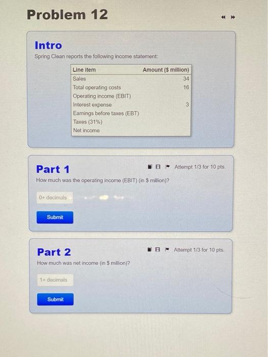  Problem 12 Intro Spring Clean reports the following income statement Line