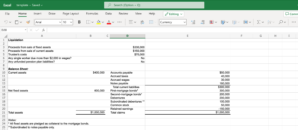 Question 1 0/10 Submit Question Content Area Excel Online Structured Activity: Liquidation